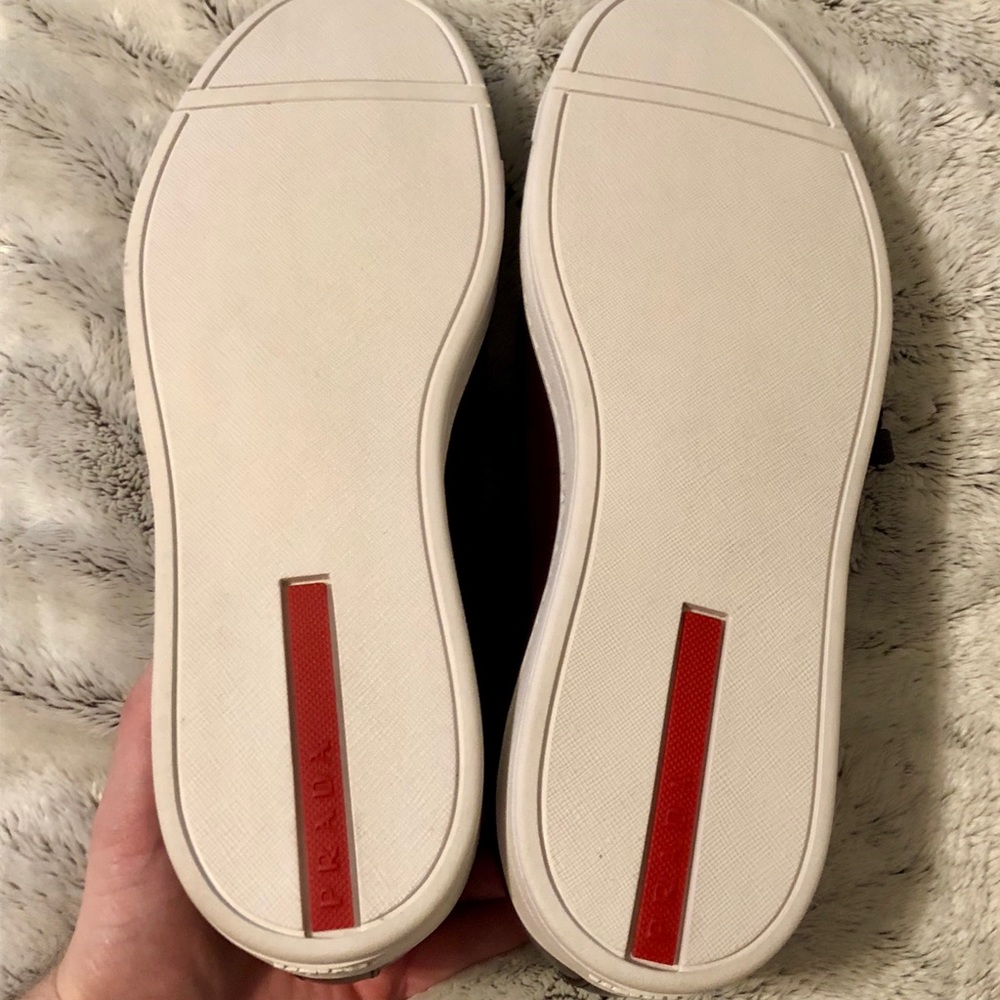 Prada Luxury Brown Leather Sneakers Contrast Sole - Picture 7 of 8